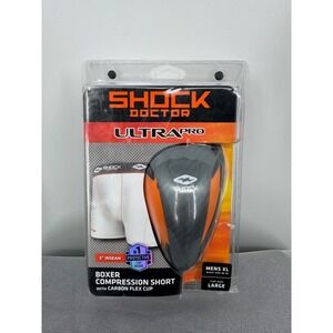 NWT Shock Doctor Ultra Pro Boxer Compression Short Men's Large White Carbon Flex